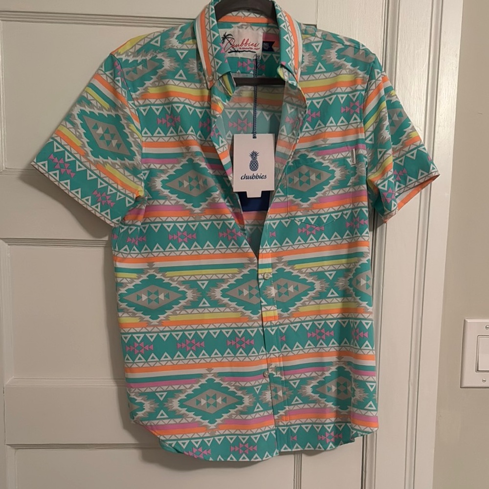 Chubbies Green and Orange Casual Button Down Shirt